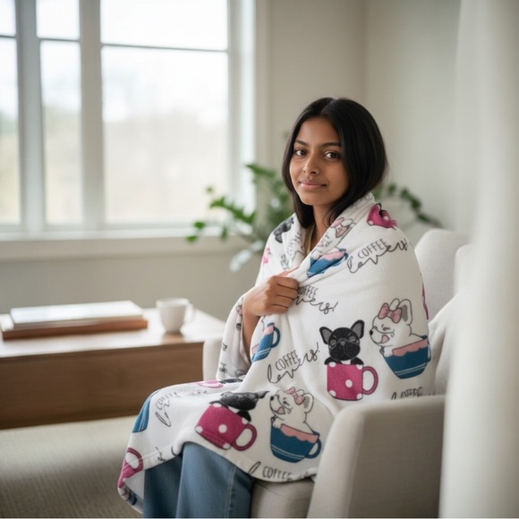 Dog Plush Throw Blanket-Coffee Cups - Picture 3 of 4